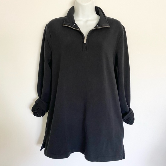 Lands' End Black Quarter-Zip Sweatshirt - Picture 1 of 5